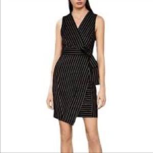 Bcbgmaxazria Women's Black Stripe V-Neck Belted Sleeveless Bodycon Dress Sz. S